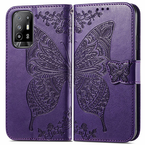 Leather Case Stands Butterfly Flip Cover Holder for Oppo A94 5G Purple