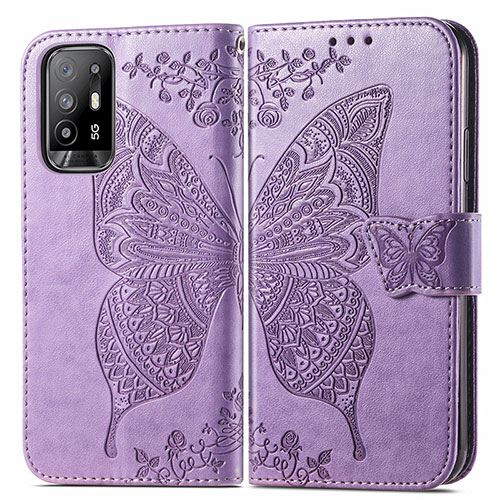 Leather Case Stands Butterfly Flip Cover Holder for Oppo A95 5G Clove Purple