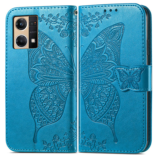 Leather Case Stands Butterfly Flip Cover Holder for Oppo F21 Pro 4G Blue