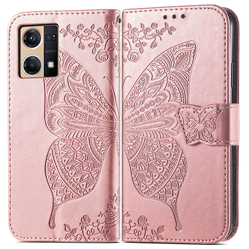 Leather Case Stands Butterfly Flip Cover Holder for Oppo F21 Pro 4G Pink