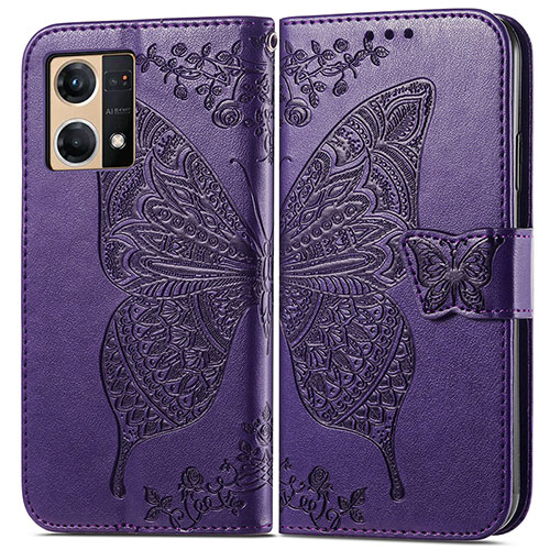 Leather Case Stands Butterfly Flip Cover Holder for Oppo F21 Pro 4G Purple