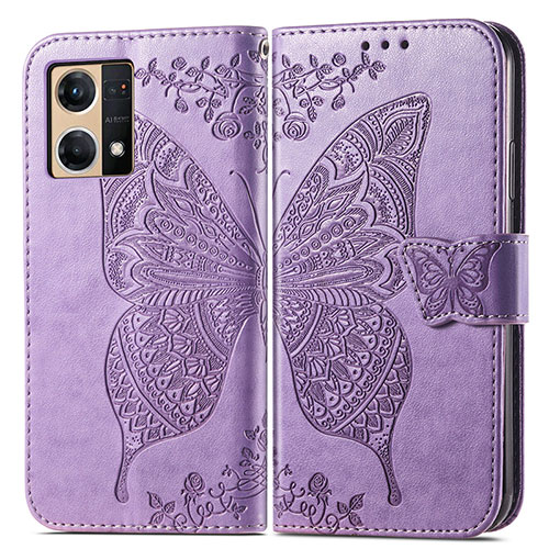 Leather Case Stands Butterfly Flip Cover Holder for Oppo F21s Pro 4G Clove Purple