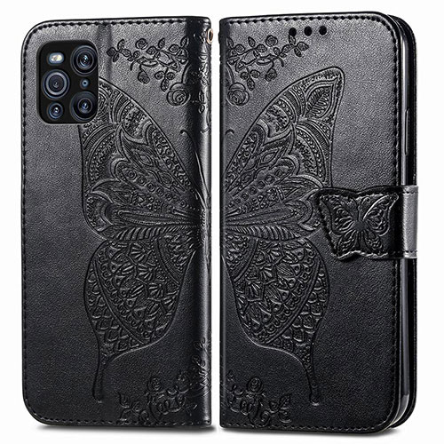 Leather Case Stands Butterfly Flip Cover Holder for Oppo Find X3 5G Black