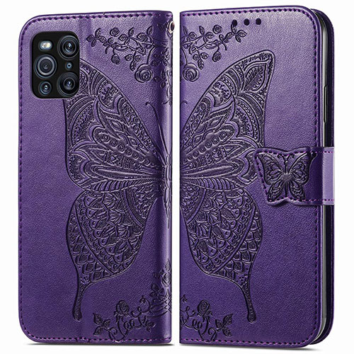 Leather Case Stands Butterfly Flip Cover Holder for Oppo Find X3 5G Purple