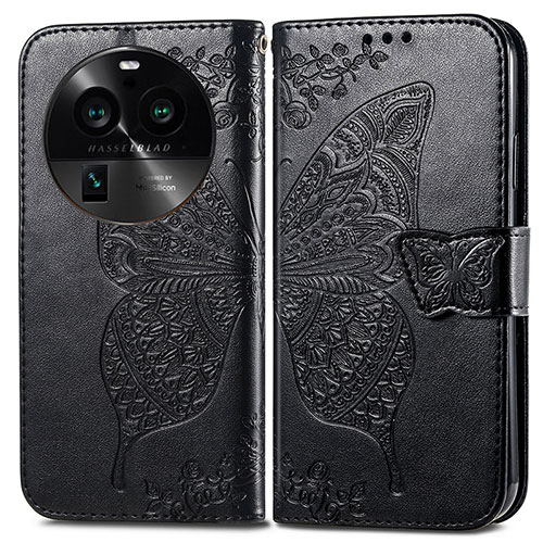 Leather Case Stands Butterfly Flip Cover Holder for Oppo Find X6 Pro 5G Black