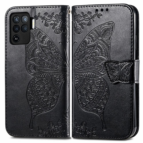 Leather Case Stands Butterfly Flip Cover Holder for Oppo Reno5 Lite Black