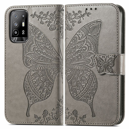 Leather Case Stands Butterfly Flip Cover Holder for Oppo Reno5 Z 5G Gray
