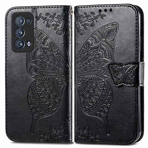 Leather Case Stands Butterfly Flip Cover Holder for Oppo Reno6 Pro 5G Black