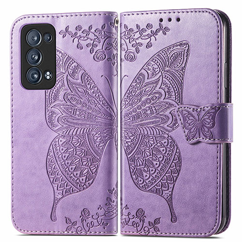 Leather Case Stands Butterfly Flip Cover Holder for Oppo Reno6 Pro 5G Clove Purple