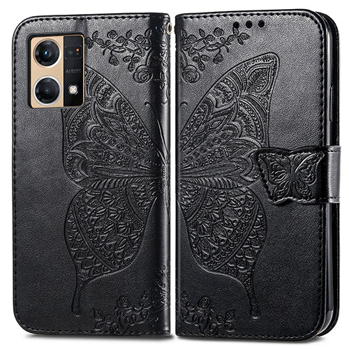 Leather Case Stands Butterfly Flip Cover Holder for Oppo Reno7 4G Black