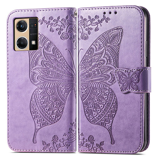 Leather Case Stands Butterfly Flip Cover Holder for Oppo Reno8 4G Clove Purple