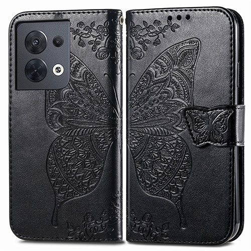 Leather Case Stands Butterfly Flip Cover Holder for Oppo Reno8 5G Black