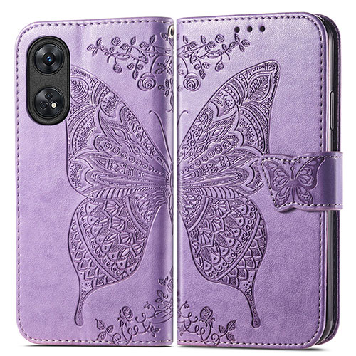 Leather Case Stands Butterfly Flip Cover Holder for Oppo Reno8 T 4G Clove Purple