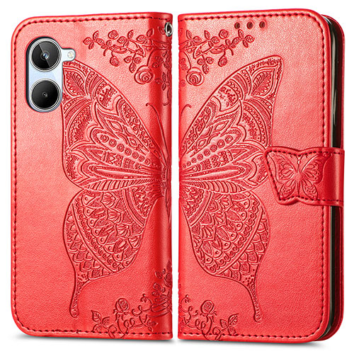 Leather Case Stands Butterfly Flip Cover Holder for Realme 10 4G Red