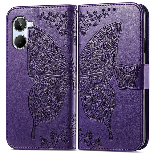 Leather Case Stands Butterfly Flip Cover Holder for Realme 10 Pro 5G Purple