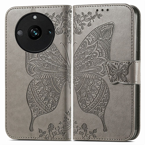 Leather Case Stands Butterfly Flip Cover Holder for Realme 11 Pro 5G Gray