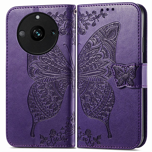 Leather Case Stands Butterfly Flip Cover Holder for Realme 11 Pro 5G Purple