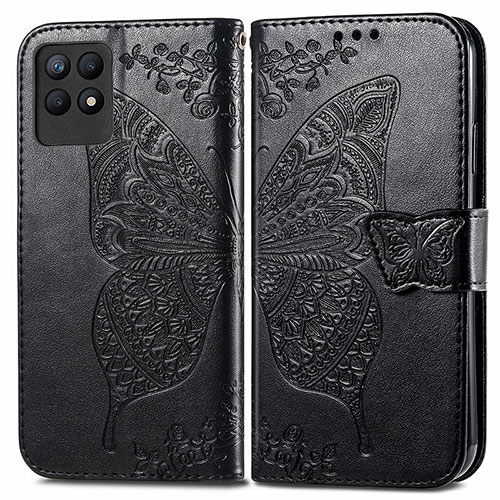 Leather Case Stands Butterfly Flip Cover Holder for Realme 8i Black