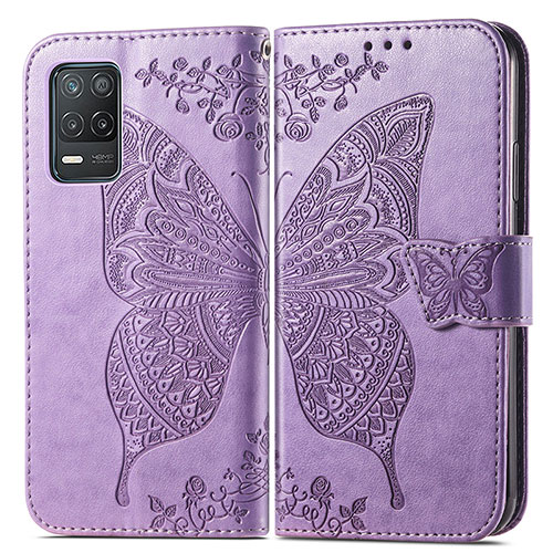 Leather Case Stands Butterfly Flip Cover Holder for Realme 9 5G India Clove Purple