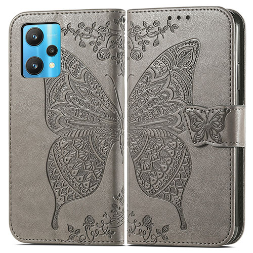 Leather Case Stands Butterfly Flip Cover Holder for Realme 9 Pro 5G Gray