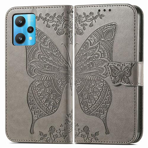 Leather Case Stands Butterfly Flip Cover Holder for Realme 9 Pro+ Plus 5G Gray