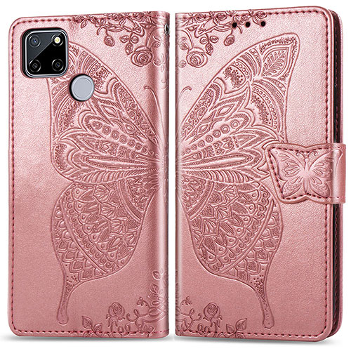 Leather Case Stands Butterfly Flip Cover Holder for Realme C12 Rose Gold