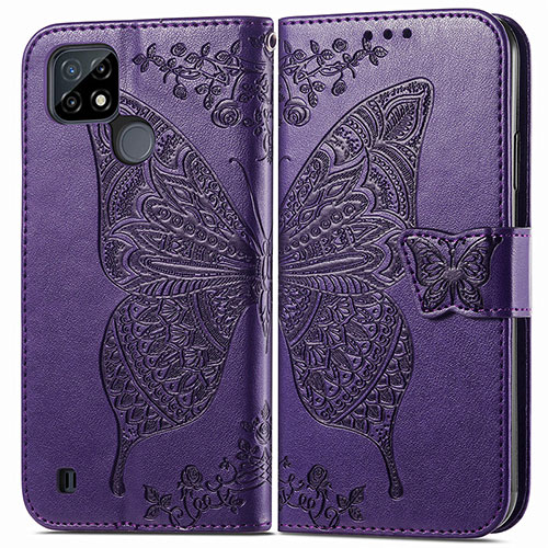 Leather Case Stands Butterfly Flip Cover Holder for Realme C21Y Purple