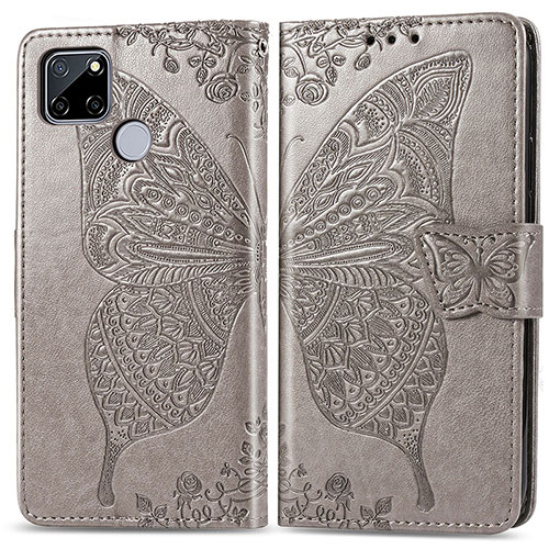 Leather Case Stands Butterfly Flip Cover Holder for Realme C25 Gray