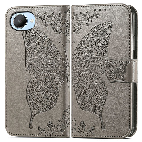 Leather Case Stands Butterfly Flip Cover Holder for Realme C30 Gray