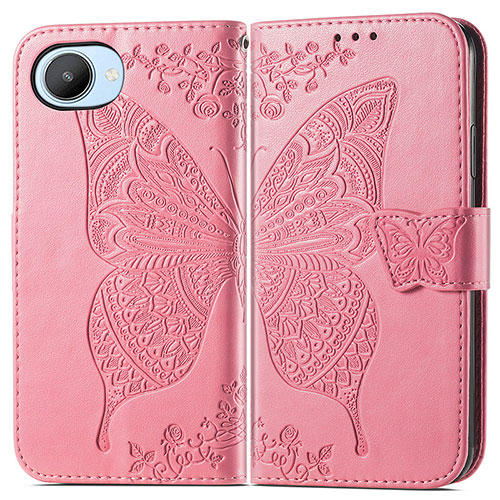 Leather Case Stands Butterfly Flip Cover Holder for Realme C30s Hot Pink