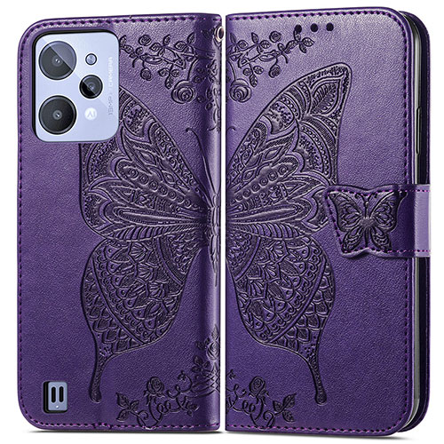 Leather Case Stands Butterfly Flip Cover Holder for Realme C31 Purple