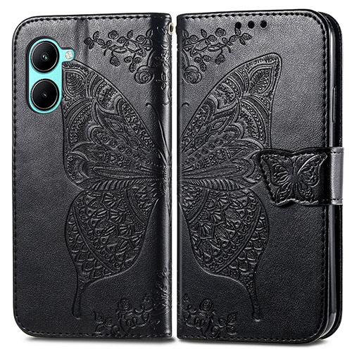 Leather Case Stands Butterfly Flip Cover Holder for Realme C33 (2023) Black