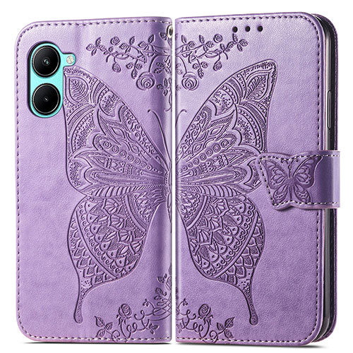 Leather Case Stands Butterfly Flip Cover Holder for Realme C33 (2023) Clove Purple