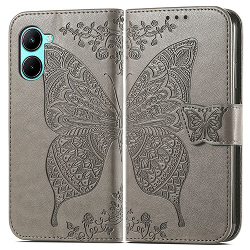 Leather Case Stands Butterfly Flip Cover Holder for Realme C33 (2023) Gray