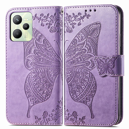 Leather Case Stands Butterfly Flip Cover Holder for Realme C35 Clove Purple