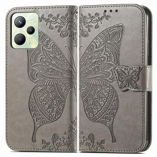 Leather Case Stands Butterfly Flip Cover Holder for Realme C35 Gray