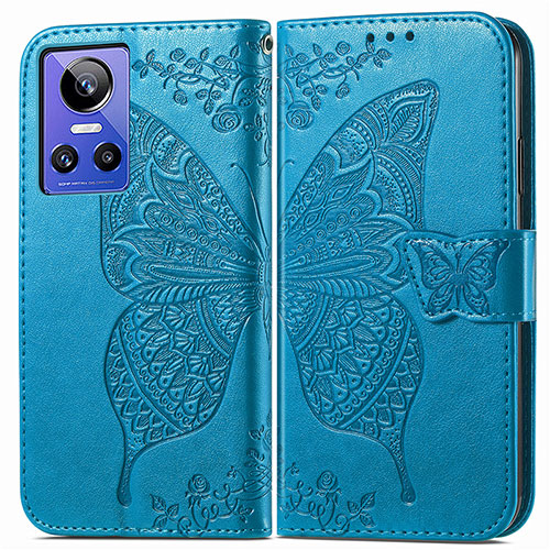 Leather Case Stands Butterfly Flip Cover Holder for Realme GT Neo3 5G Blue