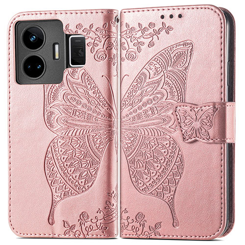 Leather Case Stands Butterfly Flip Cover Holder for Realme GT Neo6 5G Rose Gold