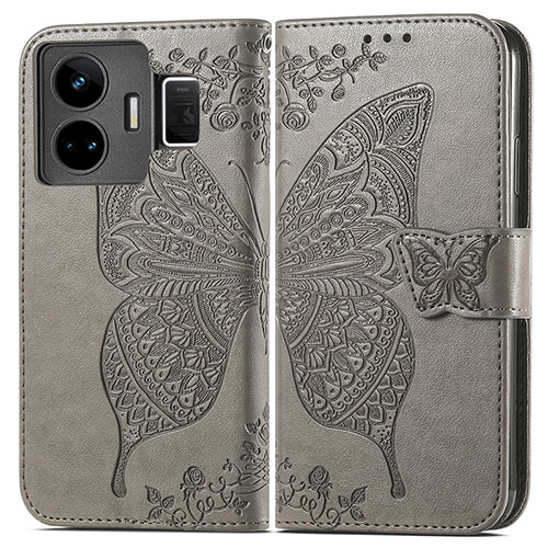 Leather Case Stands Butterfly Flip Cover Holder for Realme GT3 5G Gray