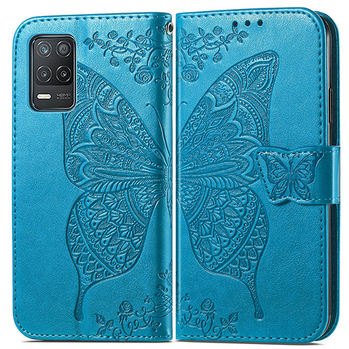 Leather Case Stands Butterfly Flip Cover Holder for Realme Narzo 30 5G Blue