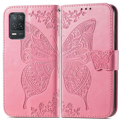 Leather Case Stands Butterfly Flip Cover Holder for Realme Narzo 30 5G Hot Pink