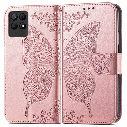 Leather Case Stands Butterfly Flip Cover Holder for Realme Narzo 50 4G Rose Gold