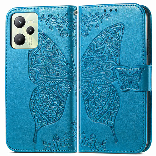 Leather Case Stands Butterfly Flip Cover Holder for Realme Narzo 50A Prime Blue