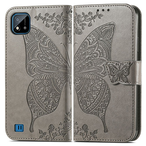 Leather Case Stands Butterfly Flip Cover Holder for Realme Narzo 50i Gray