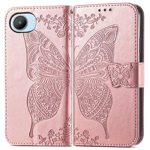 Leather Case Stands Butterfly Flip Cover Holder for Realme Narzo 50i Prime Rose Gold