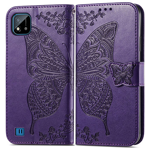 Leather Case Stands Butterfly Flip Cover Holder for Realme Narzo 50i Purple