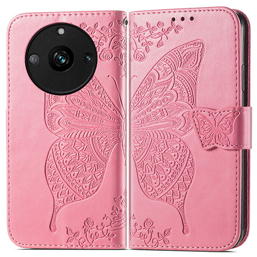 Leather Case Stands Butterfly Flip Cover Holder for Realme Narzo 60 5G Hot Pink