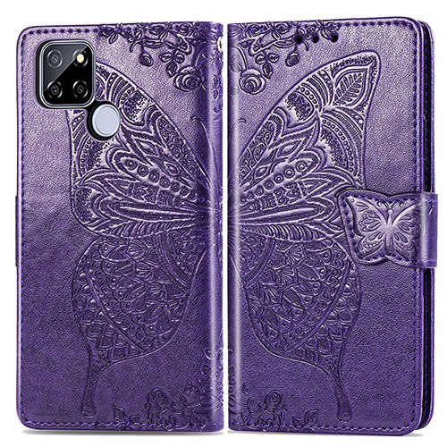 Leather Case Stands Butterfly Flip Cover Holder for Realme Q2i 5G Purple