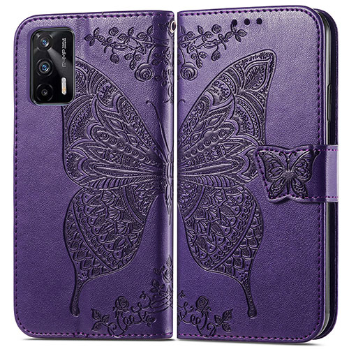 Leather Case Stands Butterfly Flip Cover Holder for Realme Q3 Pro 5G Purple