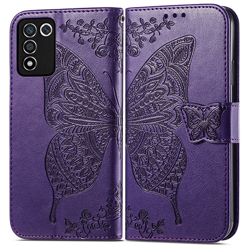 Leather Case Stands Butterfly Flip Cover Holder for Realme Q3s 5G Purple